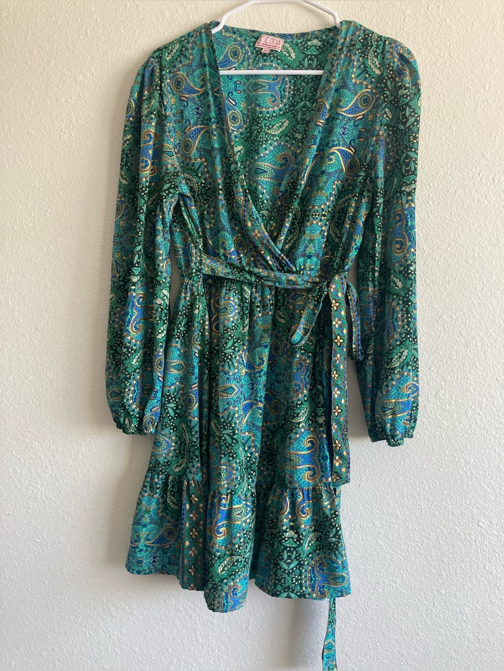 Green Paisley Wrap Dress with Belt